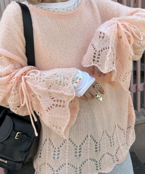Alley Tokyo(アリートーキョー)の「ドロスト透かしゆるニット(ニット/セーター・レディース・ピンク/グリーン/アイボリー・FREE)」の15枚目の写真