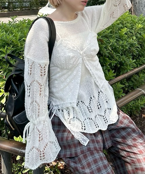 Alley Tokyo(アリートーキョー)の「ドロスト透かしゆるニット(ニット/セーター・レディース・ピンク/グリーン/アイボリー・FREE)」の22枚目の写真