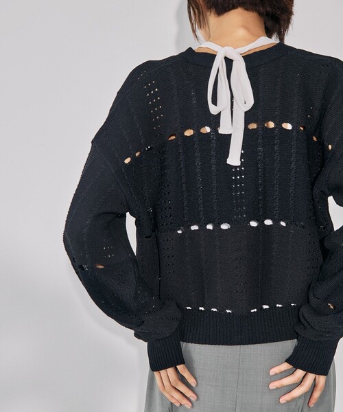 アイレットラインニットカーディガン｜ウォッシャブル/秋服
