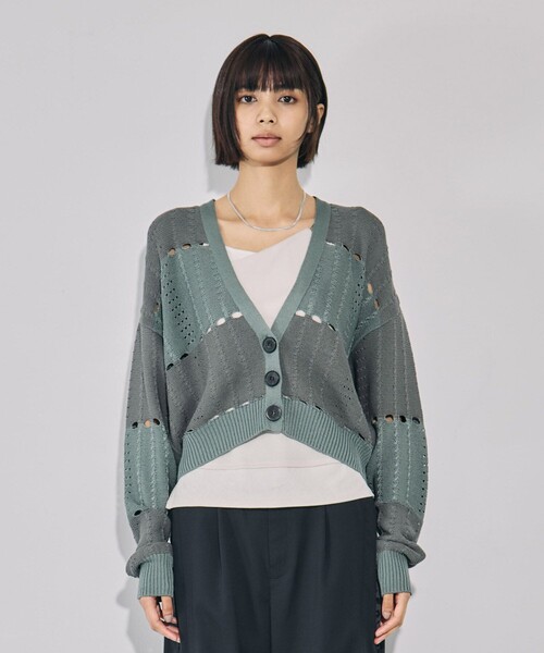 アイレットラインニットカーディガン｜ウォッシャブル/秋服