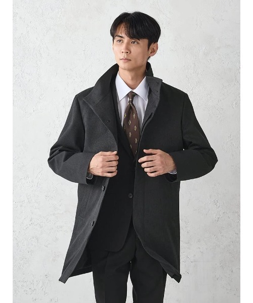 千鳥柄スタンドカラーコート 脱着ライナー付き ブラック/ネイビー