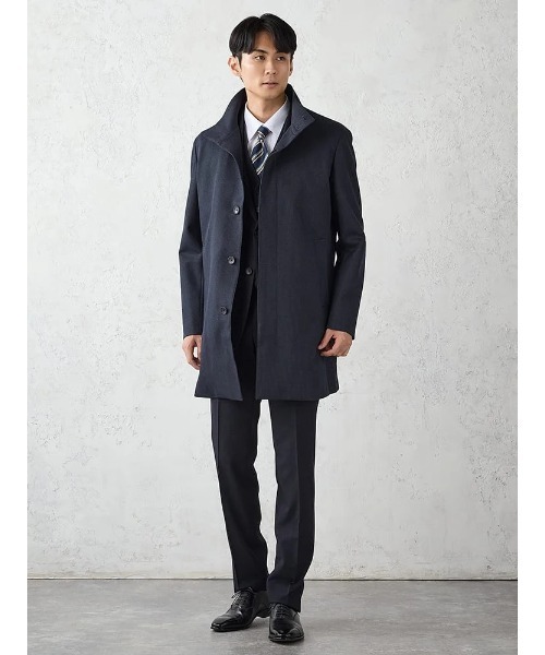 セール】千鳥柄スタンドカラーコート 脱着ライナー付き ブラック