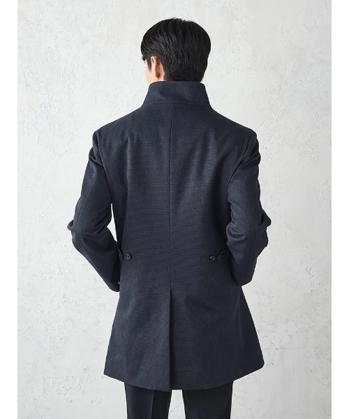 セール】千鳥柄スタンドカラーコート 脱着ライナー付き ブラック