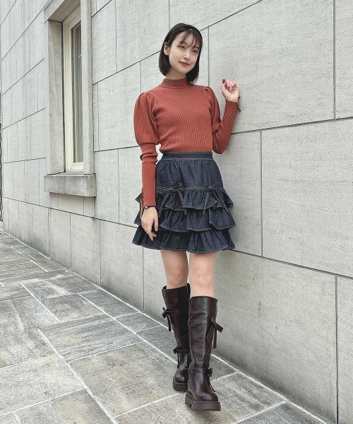 F i.n.t（フィント）の「袖口レースアップリブニットプルオーバー/fint フィント（ニット/セーター・レディース・ライトベージュ/ダークオレンジ/オフホワイト・FREE）」の9枚目の写真