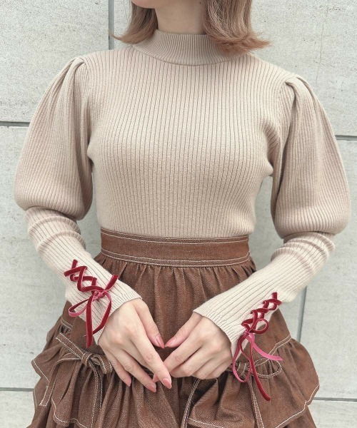 F i.n.t（フィント）の「袖口レースアップリブニットプルオーバー/fint フィント（ニット/セーター・レディース・ライトベージュ/ダークオレンジ/オフホワイト・FREE）」の12枚目の写真