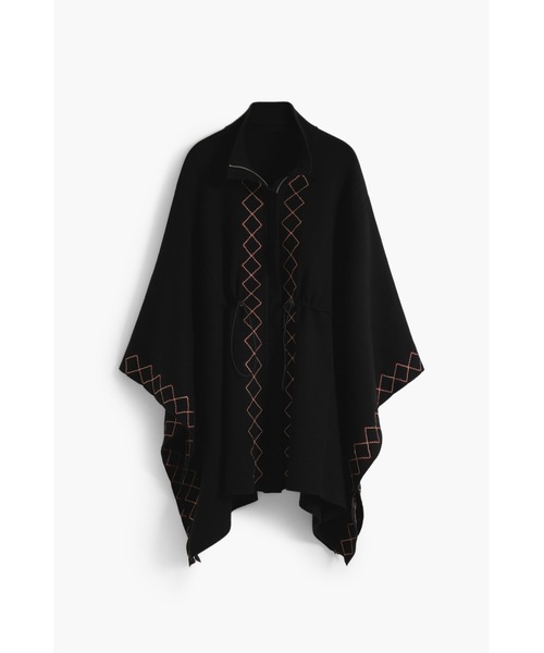 セール】ジグザグ刺繍ファブリックポンチョジッパー留め（ポンチョ