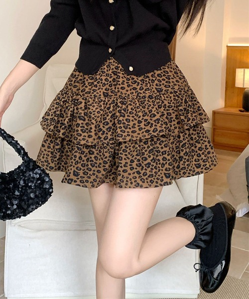HOOK for girls レオパード柄 × ティアードフリル ミニスカート
