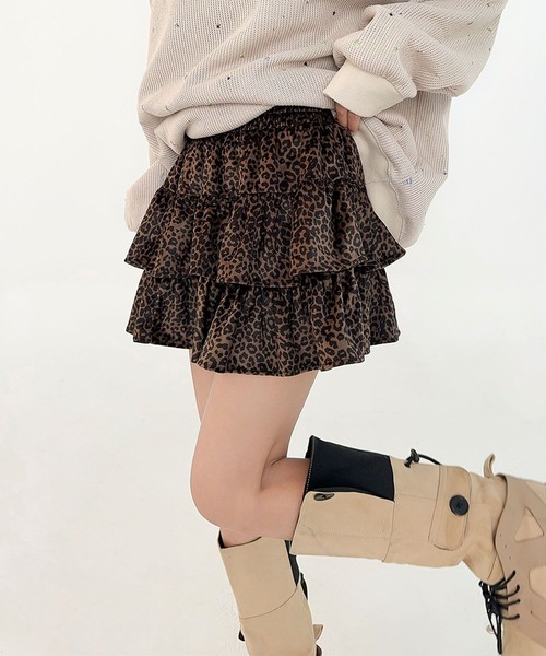HOOK for girls レオパード柄 × ティアードフリル ミニスカート