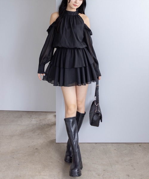 clear（クリア）の「2wayリボンアメスリ長袖ミニワンピース[大人 フェミニン 上品]（ワンピース・レディース・グレー/ブラック/アイボリー・F）」の6枚目の写真