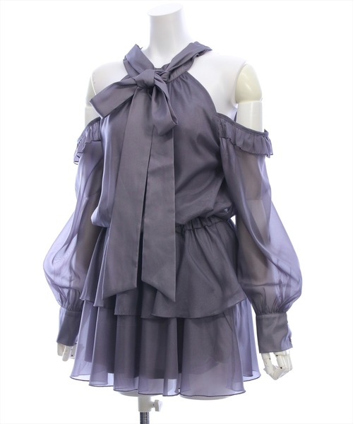 clear（クリア）の「2wayリボンアメスリ長袖ミニワンピース[大人 フェミニン 上品]（ワンピース・レディース・グレー/ブラック/アイボリー・F）」の9枚目の写真