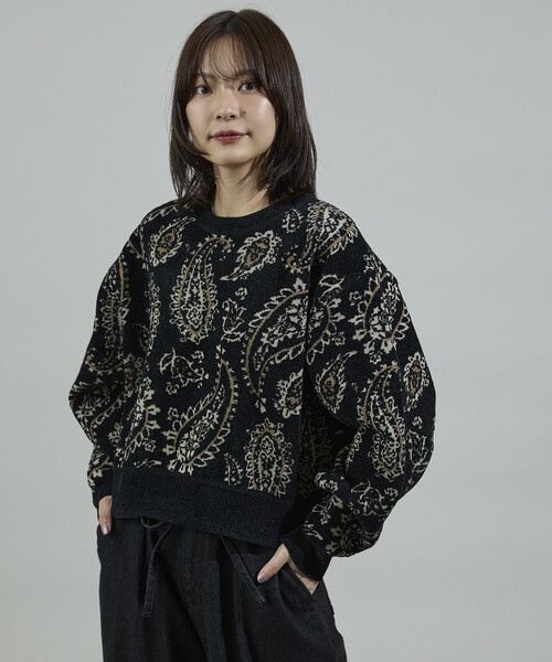 FREAK'S STORE(フリークスストア)の「ペイズリー ショートニットプルオーバー(ニット/セーター・レディース・ブラウン/ピンク/ブラック・フリ-)」の2枚目の写真