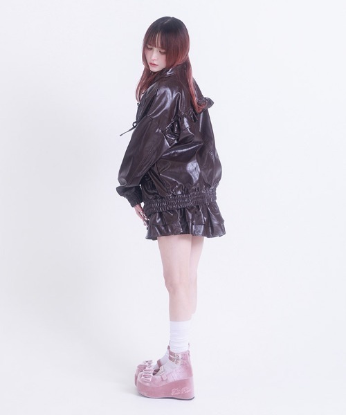 FickleBebe(フィクルベベ)の「フェイクレザーリボンジャケット(ライダースジャケット・レディース・ダークブラウン/ピンク/ブラック・FREE)」の9枚目の写真