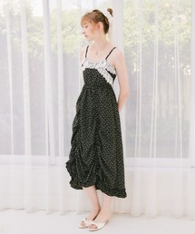 drawstring gingham check onepiece / ドロストギャザーデザイン