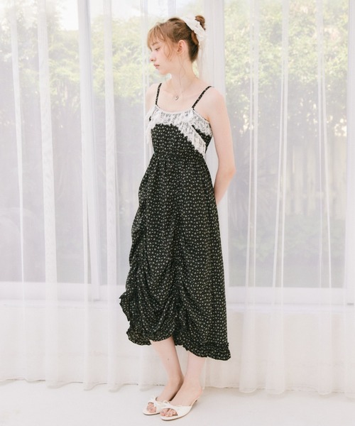 lace drawstring onepiece / レースデザインドロストキャミワンピース
