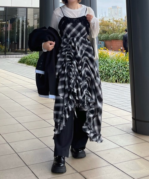 lace drawstring onepiece / レースデザインドロストキャミワンピース