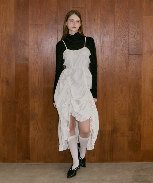 lace drawstring onepiece / レースデザインドロストキャミワンピース