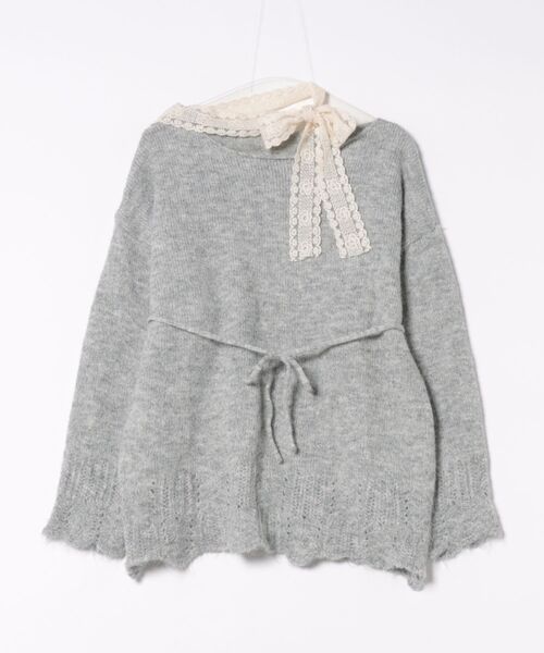 Lace Ladies(レースレディース)の「肩リボン レース シャギー ニット プルオーバー(ニット/セーター・レディース・グレー/チャコールグレー/アイボリー・FREE)」の9枚目の写真