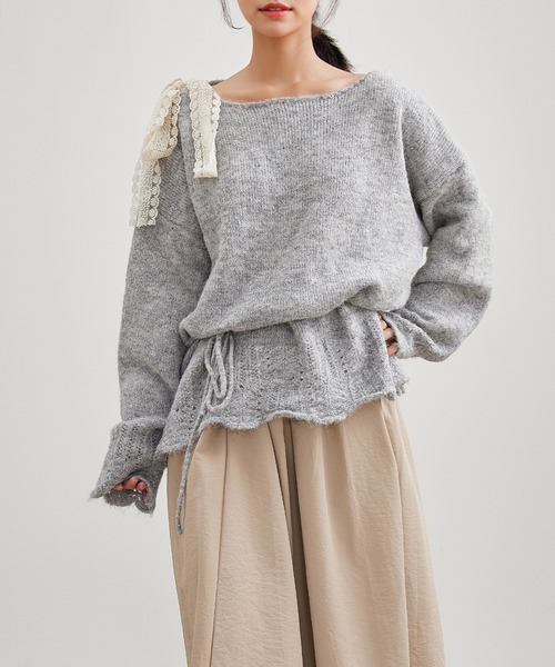 Lace Ladies(レースレディース)の「肩リボン レース シャギー ニット プルオーバー(ニット/セーター・レディース・グレー/チャコールグレー/アイボリー・FREE)」の21枚目の写真