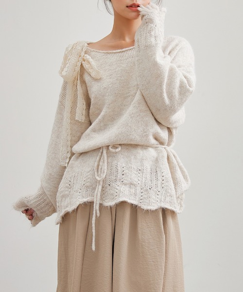 Lace Ladies(レースレディース)の「肩リボン レース シャギー ニット プルオーバー(ニット/セーター・レディース・グレー/チャコールグレー/アイボリー・FREE)」の19枚目の写真