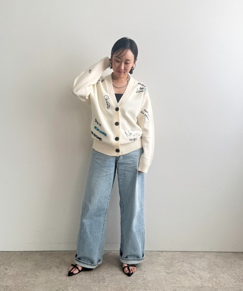 LHELBIE（レルビエ）の「刺繍ロゴニットカーディガン（カーディガン/ボレロ・レディース・グレー/ネイビー/アイボリー・M）」の16枚目の写真