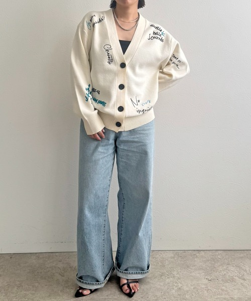 LHELBIE（レルビエ）の「刺繍ロゴニットカーディガン（カーディガン/ボレロ・レディース・グレー/ネイビー/アイボリー・M）」の15枚目の写真