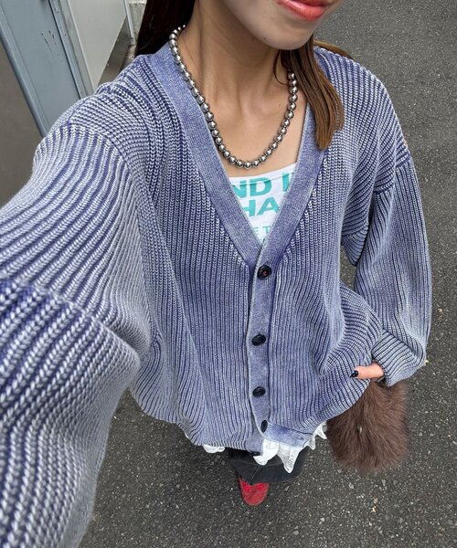 CIAOPANIC(チャオパニック)の「ストーンウォッシュニットカーディガン(カーディガン/ボレロ・レディース・アイボリー/ブラック/ブラウン/ネイビー/ピンク・FREE)」の5枚目の写真