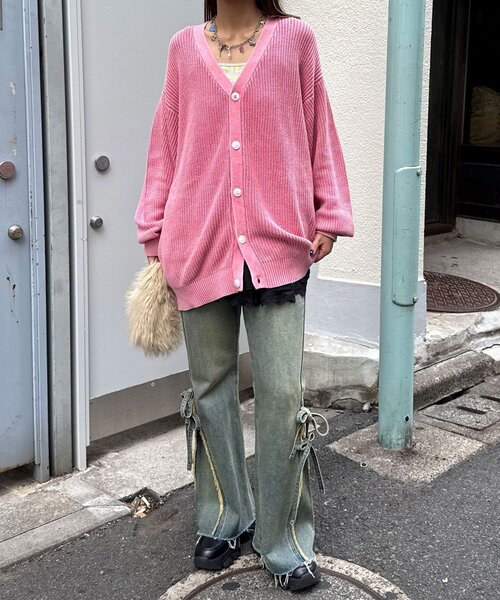 CIAOPANIC(チャオパニック)の「ストーンウォッシュニットカーディガン(カーディガン/ボレロ・レディース・アイボリー/ブラック/ブラウン/ネイビー/ピンク・FREE)」の7枚目の写真