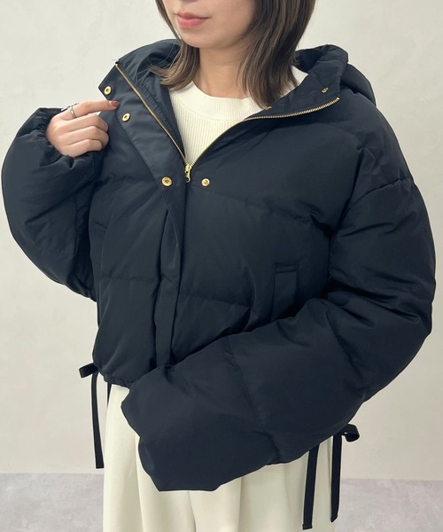 セール】2025秋冬新作 サイドリボンフード付ショートダウン（ダウン
