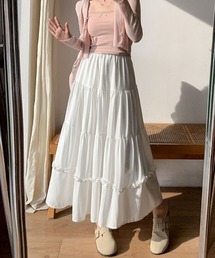 スカート レディース かわいい Aライン マキシ丈 フレアスカート ロング ひざ下 フリル