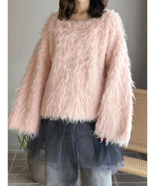 OUNNOUN（オウンノウン）の「【OUNNOUN】ロングシャギー2WAYオーバーサイズニット（ニット/セーター・レディース・その他1/グレー/ブルー/ベビーピンク・FREE）」の3枚目の写真