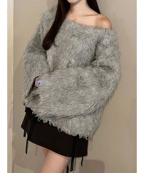 OUNNOUN（オウンノウン）の「【OUNNOUN】ロングシャギー2WAYオーバーサイズニット（ニット/セーター・レディース・その他1/グレー/ブルー/ベビーピンク・FREE）」の15枚目の写真