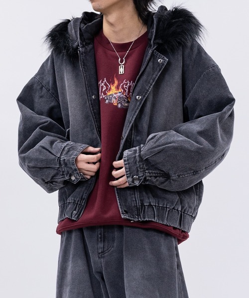 セール】【13】フードファー デニム ショートボンバージャケット（MA-1