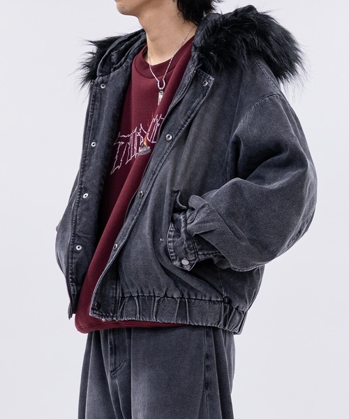 セール】【13】フードファー デニム ショートボンバージャケット（MA-1