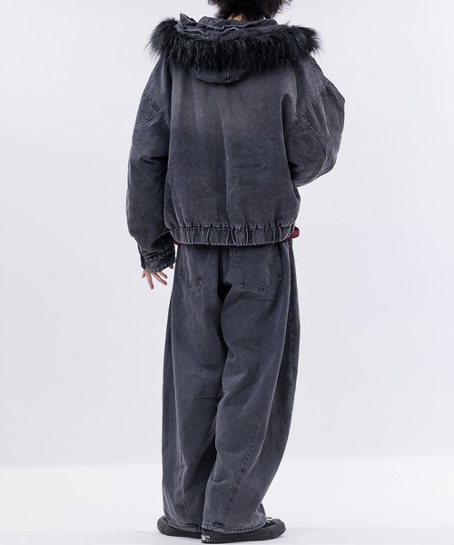 HOWSS 短丈 ボンバージャケット ブラック ファー付き セール】【13】フードファー デニム ショートボンバージャケット（MA-1