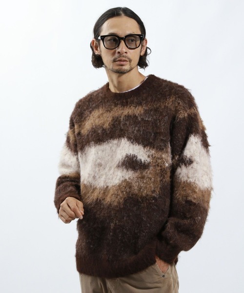 BAYFLOW(ベイフロー)の「アブストラクトパターンニット(ニット/セーター・メンズ・ブラウン/グレー・MEDIUM/LARGE)」の1枚目の写真