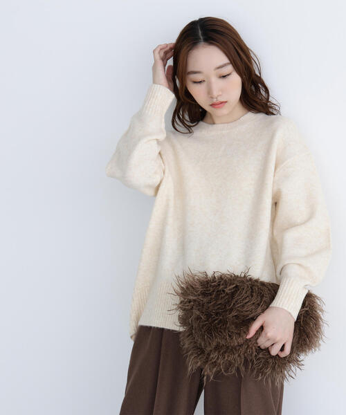 NATURAL BEAUTY BASIC(ナチュラルビューティーベーシック)の「◇バックスリットミドルニット(ニット/セーター・レディース・グレー/オレンジ/ダークブルー/ベージュ・FREE)」の18枚目の写真