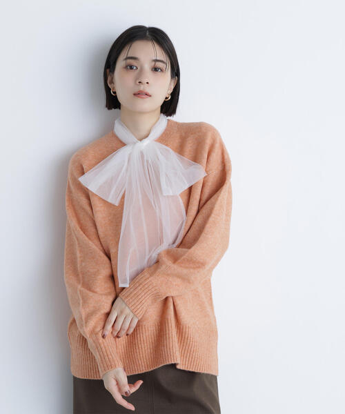 NATURAL BEAUTY BASIC(ナチュラルビューティーベーシック)の「◇バックスリットミドルニット(ニット/セーター・レディース・グレー/オレンジ/ダークブルー/ベージュ・FREE)」の1枚目の写真