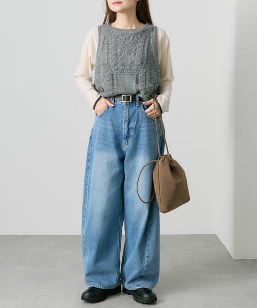 PUAL CE CIN（ピュアルセシン）の「ポップコーン編みニットベスト（ベスト・レディース・オートミール/グレー・FREE）」の19枚目の写真