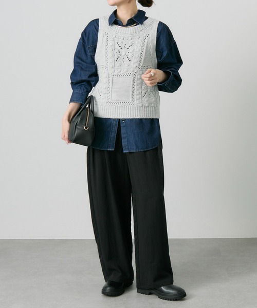 PUAL CE CIN（ピュアルセシン）の「ポップコーン編みニットベスト（ベスト・レディース・オートミール/グレー・FREE）」の12枚目の写真