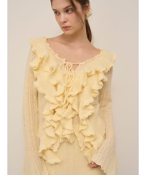 SNIDEL（スナイデル）の「ラッフルデザインニットプルオーバー（ニット/セーター・レディース・アイボリー/グレー/イエロー・F）」の7枚目の写真