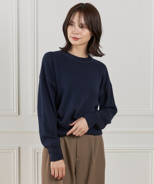 I.T.'S international（イッツインターナショナル）の「クルーネックニットプルオーバー《Melty air organic coton》（ニット/セーター・レディース・ネイビー/モカ/グレー/ブルーグレー・フリー）」の4枚目の写真
