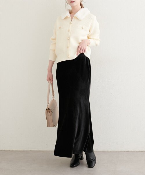 natural couture（ナチュラルクチュール）の「ベロアマーメイドスカート（スカート・レディース・モカ/ピンク/ブラック/オフホワイト・FREE/LARGE）」の3枚目の写真