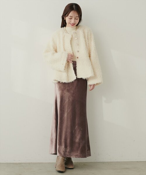 natural couture（ナチュラルクチュール）の「ベロアマーメイドスカート（スカート・レディース・モカ/ピンク/ブラック/オフホワイト・FREE/LARGE）」の9枚目の写真