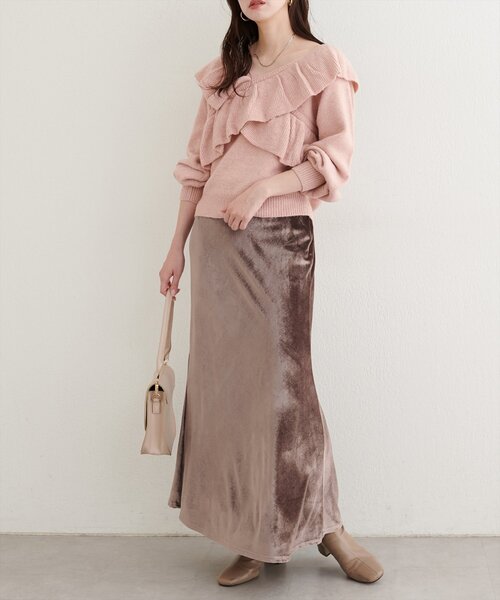 natural couture（ナチュラルクチュール）の「ベロアマーメイドスカート（スカート・レディース・モカ/ピンク/ブラック/オフホワイト・FREE/LARGE）」の12枚目の写真