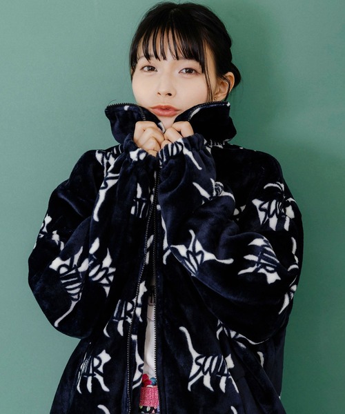 ScoLar 153674：ネコ刺繍ボア×デニム異素材切替ブルゾン ScoLar