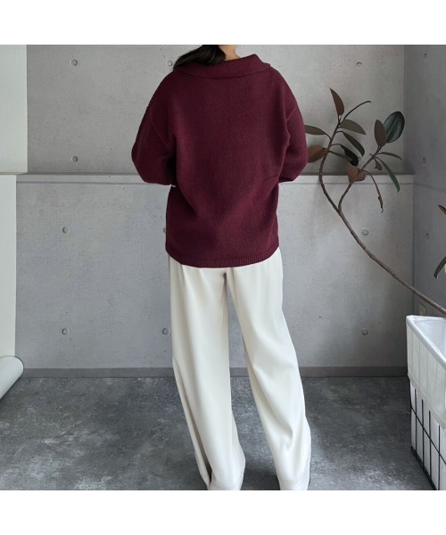 ami ニットポロ　2025 spring セール】【2025 AW】配色ライン キーネックポロニットプルオーバー