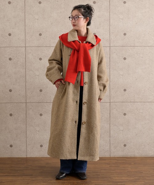 セール】ブークレニットメルトンロングコート（ステンカラーコート