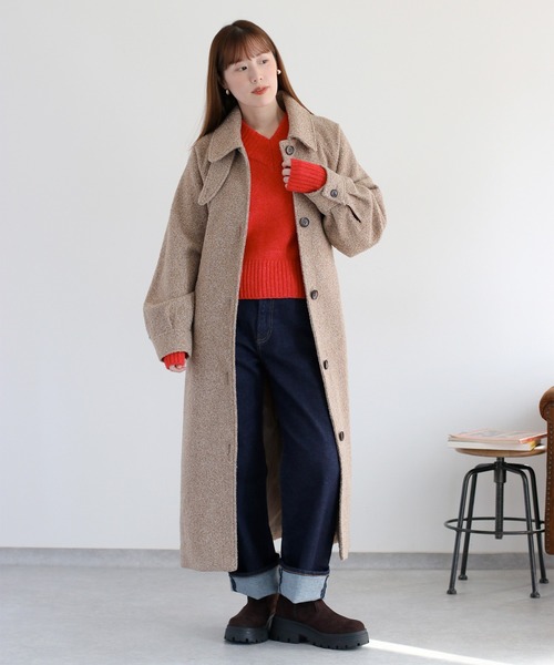 セール】ブークレニットメルトンロングコート（ステンカラーコート