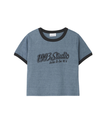 レタリングリングクロップTシャツ_ヴィンテージブルー