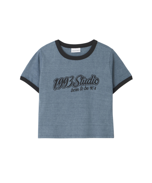 1993STUDIO(1993スタジオ)の「レタリングリングクロップTシャツ_ヴィンテージブルー(Tシャツ/カットソー・レディース・その他・FREE)」の1枚目の写真